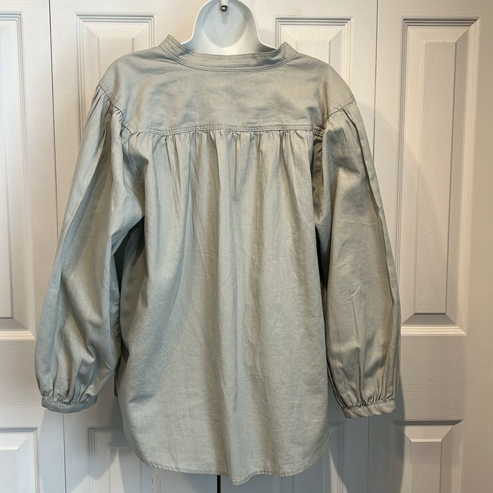 H&M Light Grey Linen/Cotton Blend V- Neck Oversized‎ Fit Top Size M - Picture 6 of 11